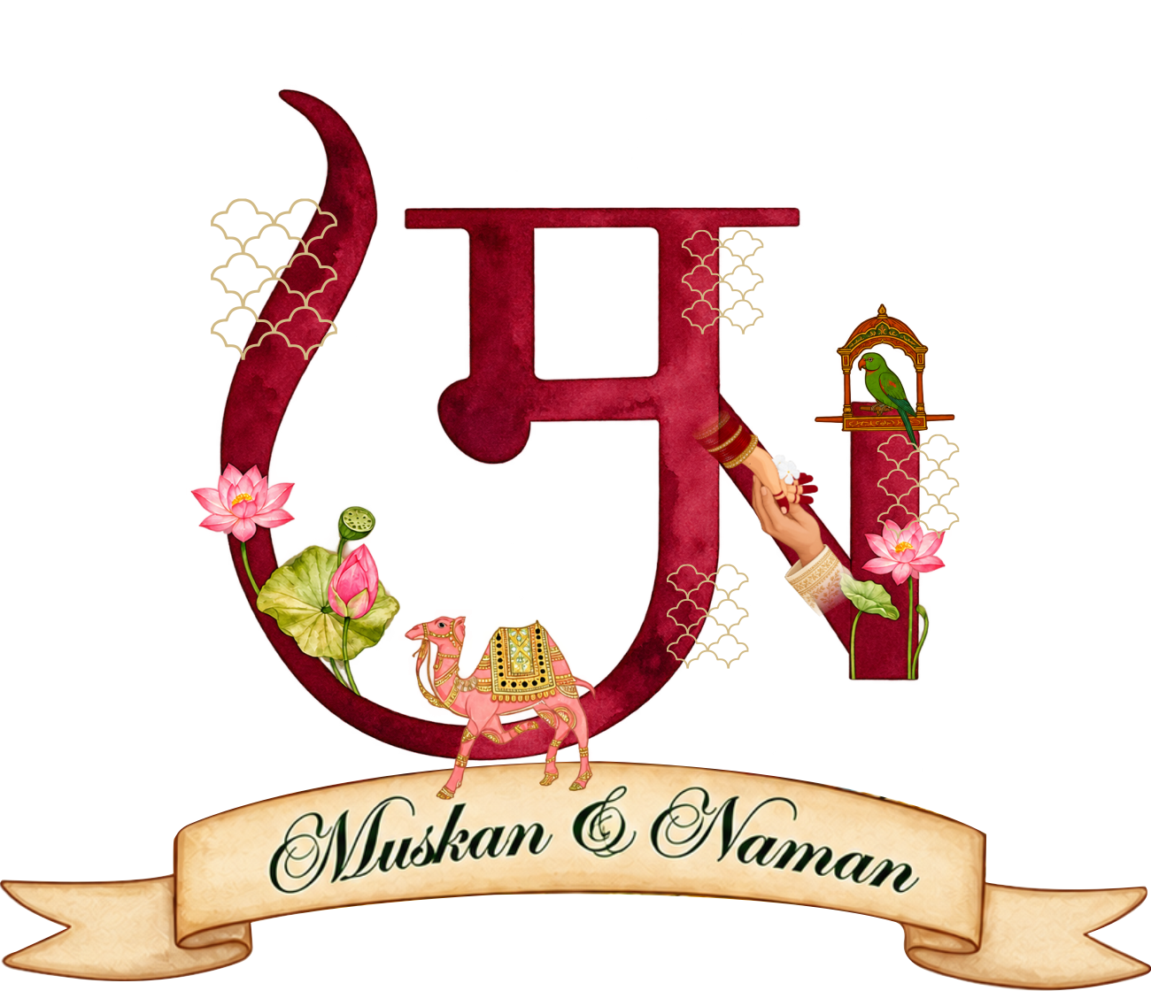 Muskan and Naman wedding monogram